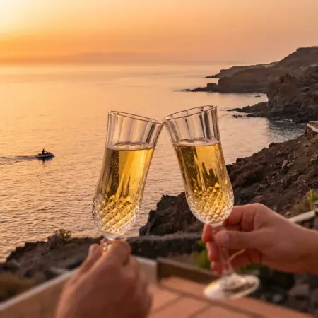 Romantic sunset toast